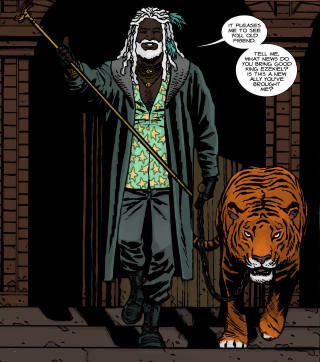 Man stick tiger doorway comic - afrofuturism free wallpaper