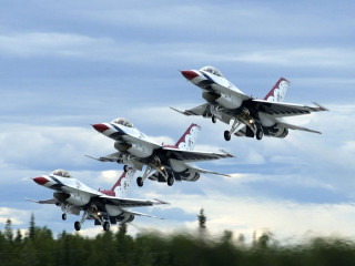 Jets formation sky forest trees - dennis ashbaugh free wallpaper for desktop