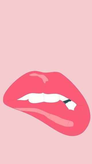 Pink lips black pen mouth - pop art free wallpaper