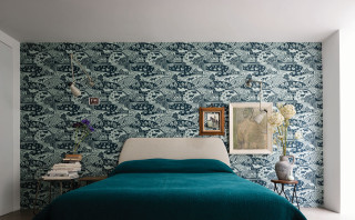 Bed blue blanket picture wall 2 - maximalist free wallpaper
