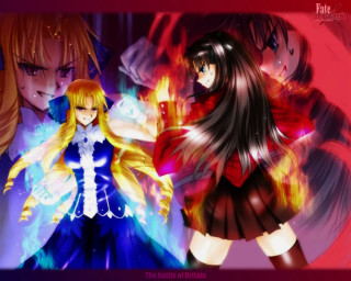 Anime girls long hair friends - a red dress free wallpaper for desktop
