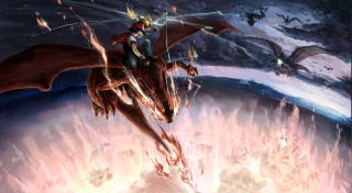 Person riding horse red cape - overhead free wallpaper