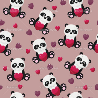Panda heart paws pink background - a heart free wallpaper