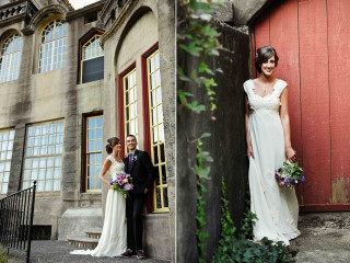 Bride groom red building wedding - a red building free wallpaper