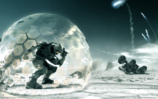 Futuristic man suit bubble gun - biopunk free wallpaper