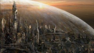 Futuristic city dome sunset background - a futuristic city free wallpaper