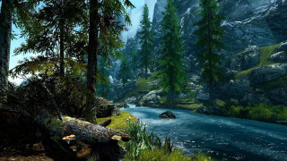 River forest rocks trees mountain 4 - bob ross free wallpaper