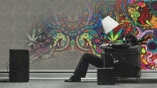 Man sitting chair wall painting 2 - a chair in front free wallpaper