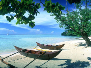 Two boats beach tree background - ding guanpeng free wallpaper