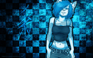 Girl blue hair cat ears 2 - a drawing of a girl free wallpaper