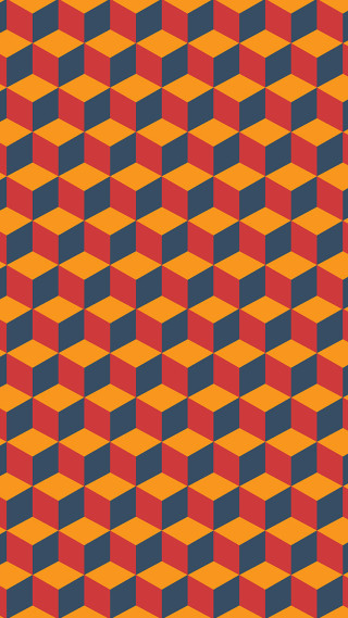 Orange black squares red background - isometric free wallpaper