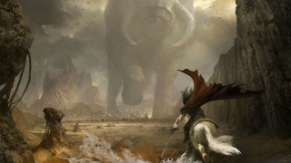 Man horse cave giant animals - a painting of a man riding free wallpaper