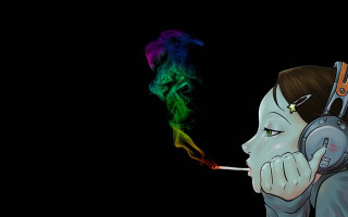 Woman headphones smoking cigarette lighter 2 - headphone free wallpaper