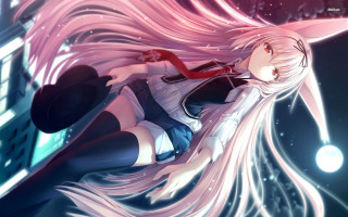 Anime girl long hair white 5 - leg free wallpaper