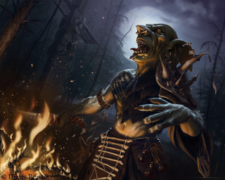 Demonic creature fire forest night - demonic free wallpaper