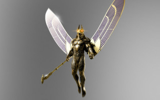Golden statue white angel wings - a halo free wallpaper