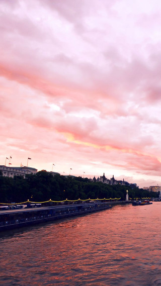 River bridge building sunset pink - dawn free wallpaper