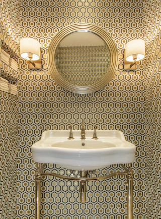 Bathroom mirror gold frame artdeco - a sink and a mirror free wallpaper