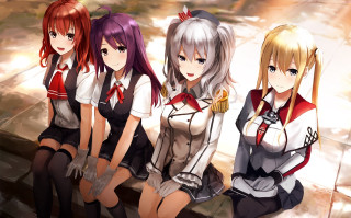 Girls bench building clock group - a bench in front free wallpaper