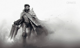 Man long coat holding knives - a foggy area free wallpaper
