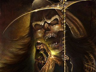 Skeleton holding sceptacle mouth sceptacle - its mouth free wallpaper
