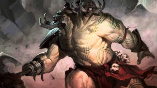 Horned man sword demon holding - altermodern free wallpaper