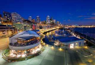 City skyline night bridge pier - everett warner free wallpaper