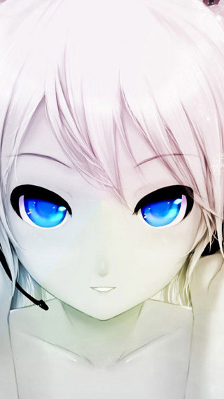Girl blue eyes cat ears - a serious look free wallpaper