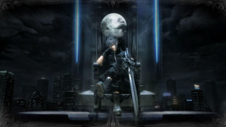 Man sword helmet city street - night free wallpaper
