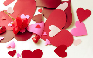 Paper hearts flower scattered floor - top of them free wallpaper