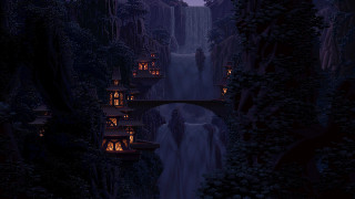 Waterfall bridge night lights background - christophe vacher free wallpaper