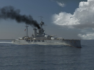 Battleship floating water cloudy smoke - water under a cloudy sky free wallpaper