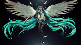 Blue hair wings woman bird - blue hair free wallpaper