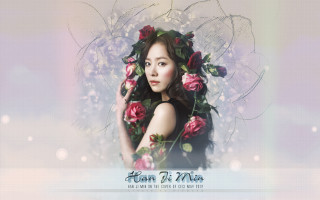 Woman flowers head kim ji - fei danxu free wallpaper