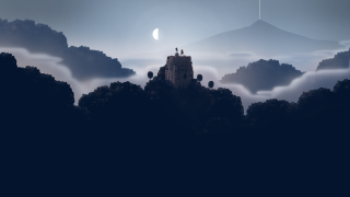 Castle mountain moon clouds sky - a moon in the sky above free wallpaper