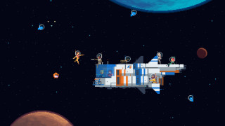 Space station astronauts red planet - a blue planet in the background free wallpaper