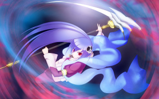Cartoon character flying sword purple 2 - flowing hair free wallpaper