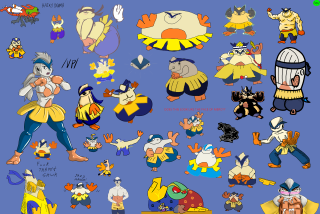 Cartoon characters grouped blue background - a mosaic free wallpaper