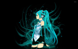 Girl long hair headphones black - a blue swirl free wallpaper