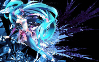 Blue hair blue dress holographic - shape free wallpaper