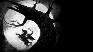 Tree person moon black white - full free wallpaper