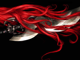 Woman red hair sword half - flowing hair free wallpaper