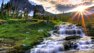 Waterfall mountain sunshine water running 3 - beautiful scenery free wallpaper for desktop