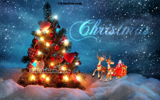 Christmas tree santa sleigh reindeer - the snow free wallpaper