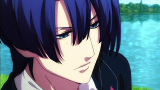 Man blue hair suit lake - a lake in the background free wallpaper