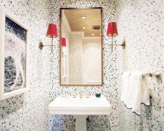 Bathroom sink mirror corner red - a sink and a mirror free wallpaper