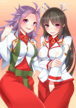 Anime girls posing picture together - half body free wallpaper