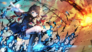 Girl black outfit blue orange - explosion free wallpaper