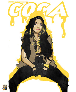 Woman stool yellow background goga - ella guru free wallpaper