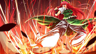 Woman green dress dancing fireworks - auto free wallpaper